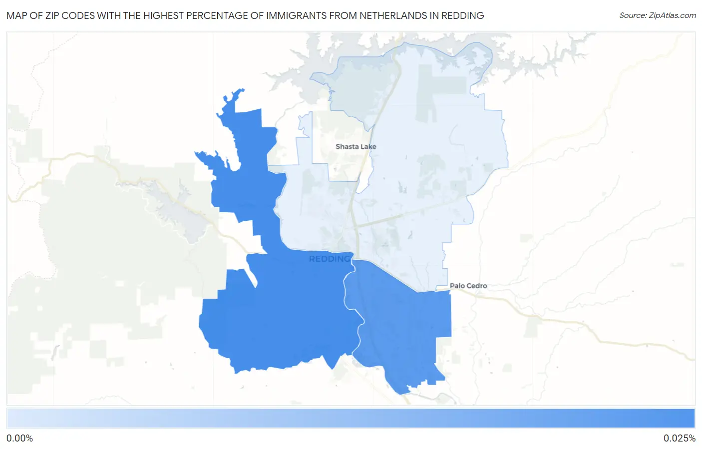 Zip Codes with the Highest Percentage of Immigrants from Netherlands in Redding Map
