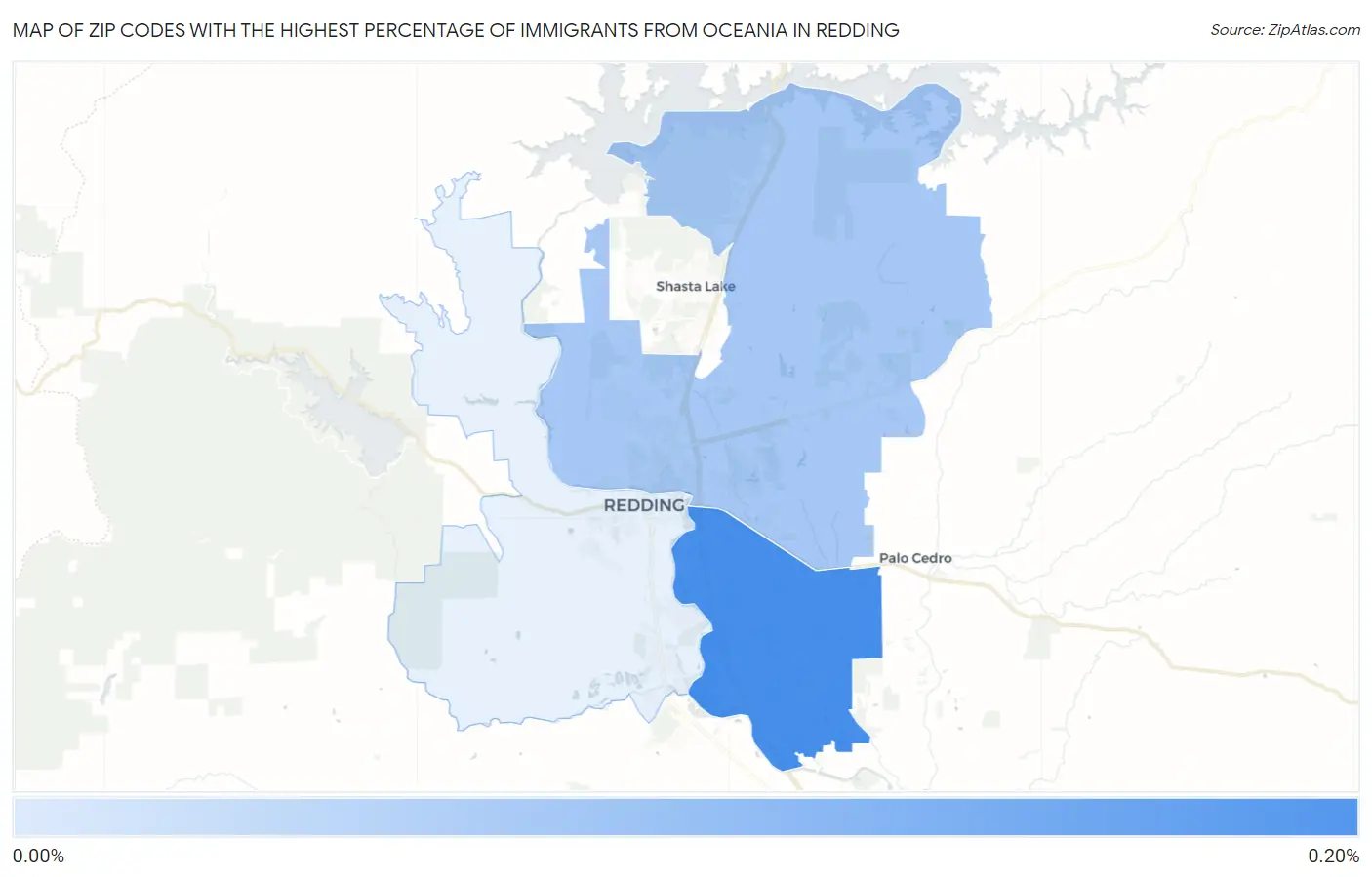 Zip Codes with the Highest Percentage of Immigrants from Oceania in Redding Map