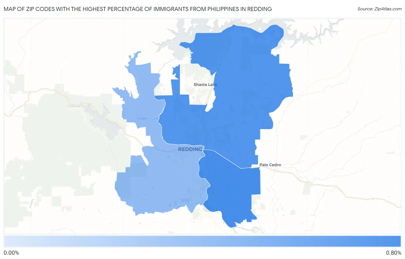 Zip Codes with the Highest Percentage of Immigrants from Philippines in Redding Map