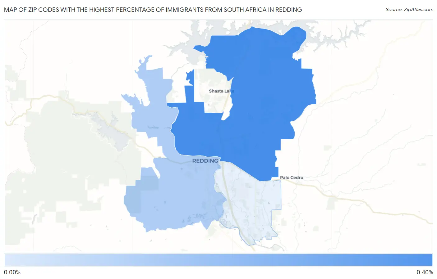 Zip Codes with the Highest Percentage of Immigrants from South Africa in Redding Map