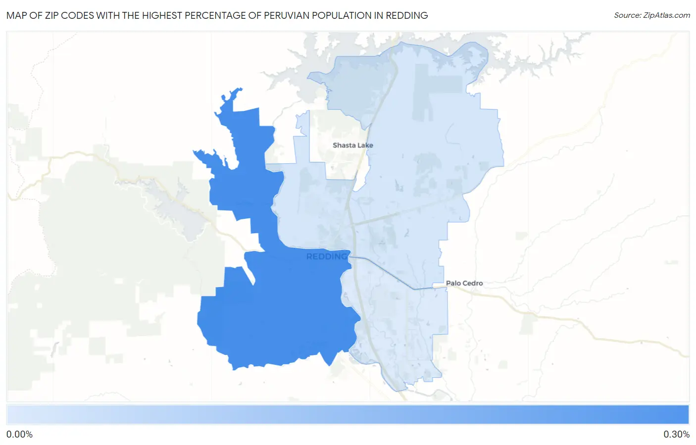 Zip Codes with the Highest Percentage of Peruvian Population in Redding Map