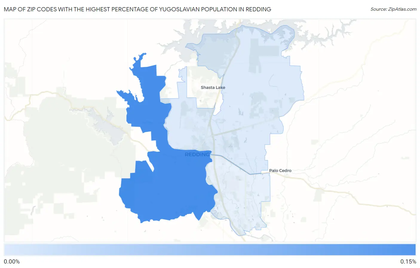 Zip Codes with the Highest Percentage of Yugoslavian Population in Redding Map