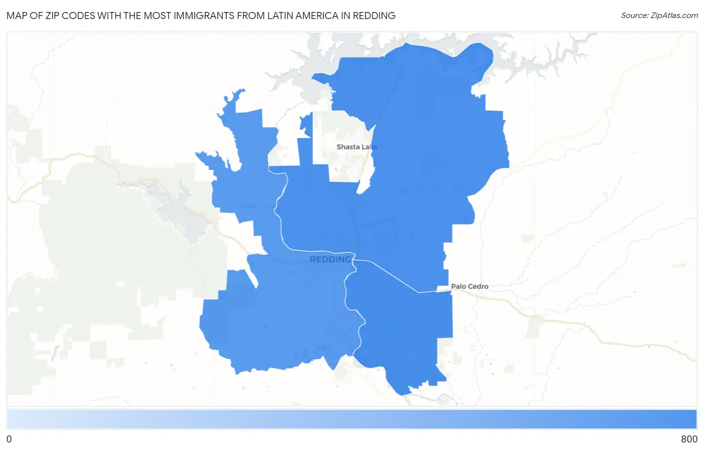 Zip Codes with the Most Immigrants from Latin America in Redding Map