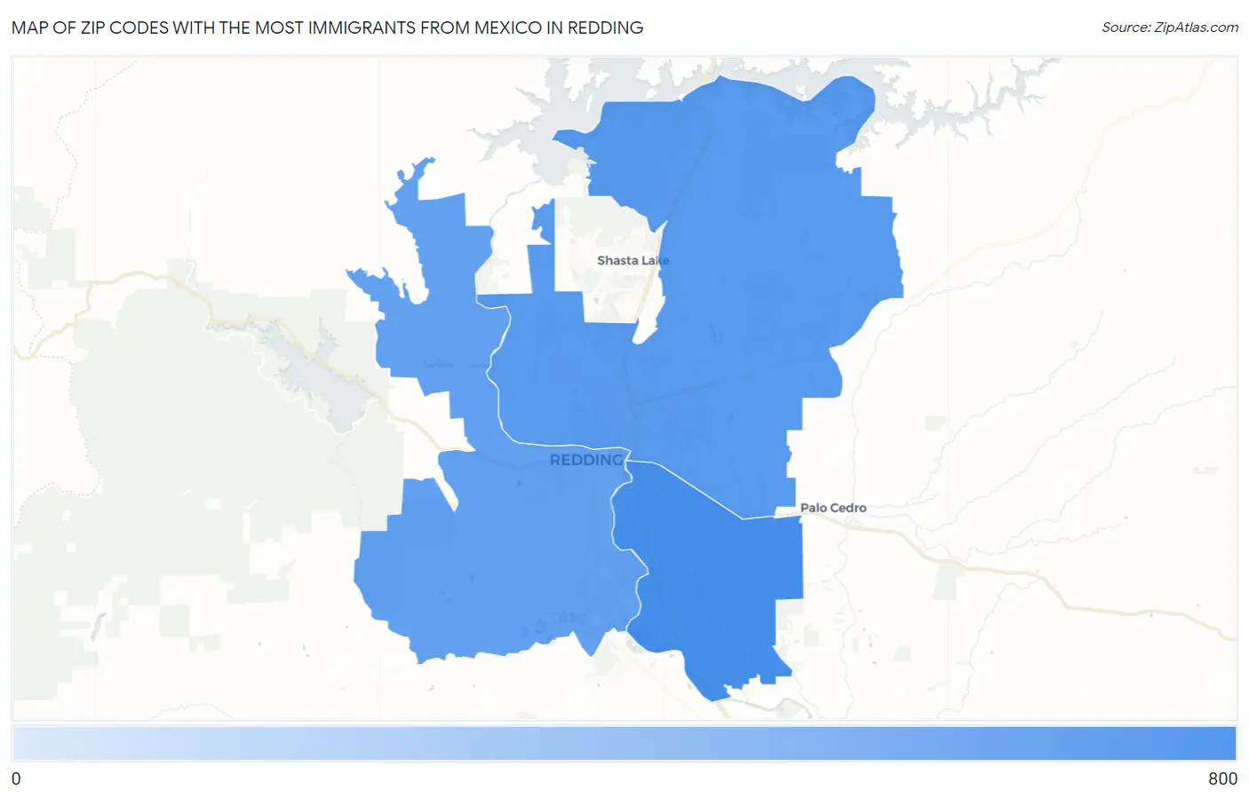Zip Codes with the Most Immigrants from Mexico in Redding Map