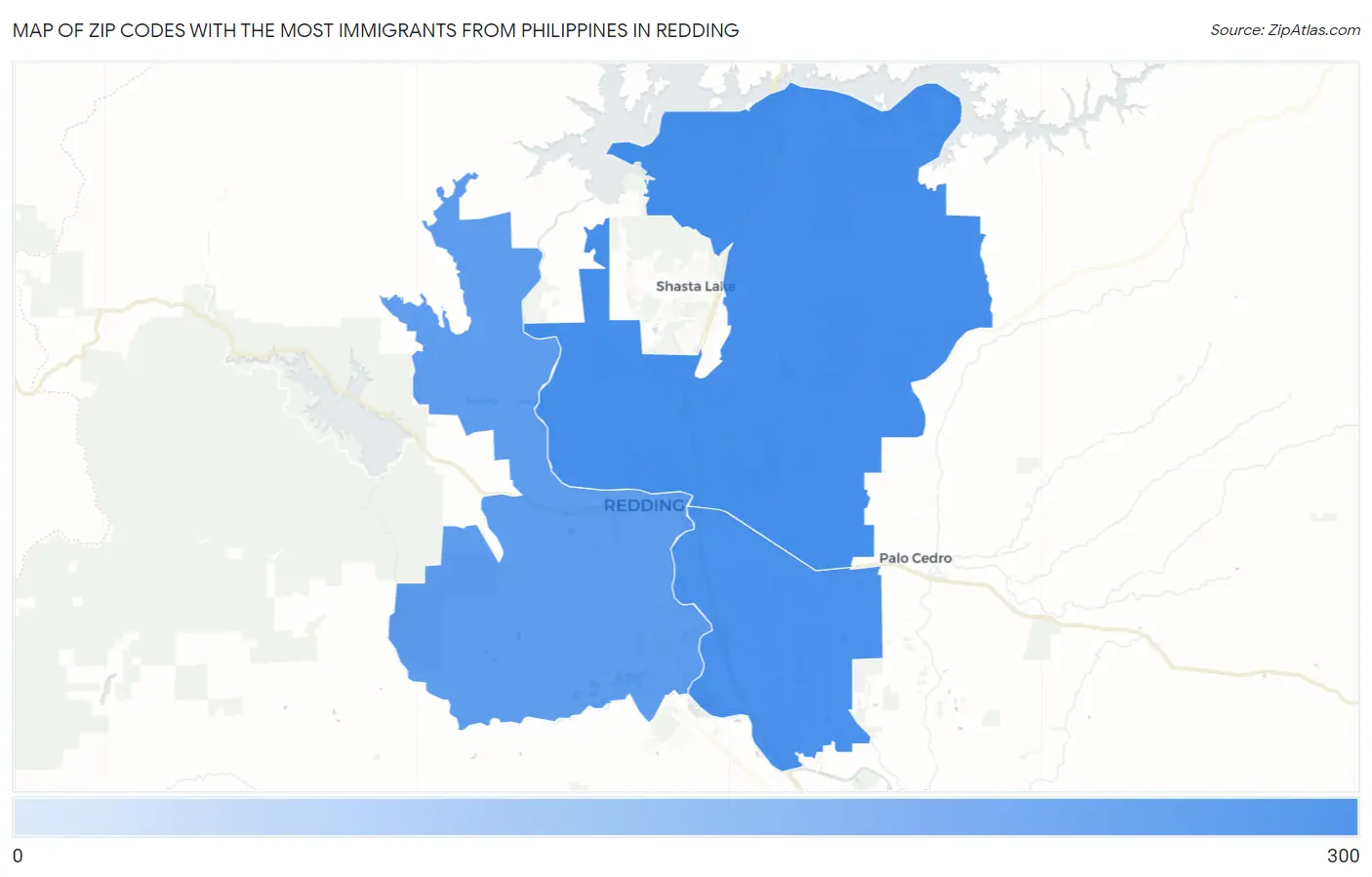 Zip Codes with the Most Immigrants from Philippines in Redding Map