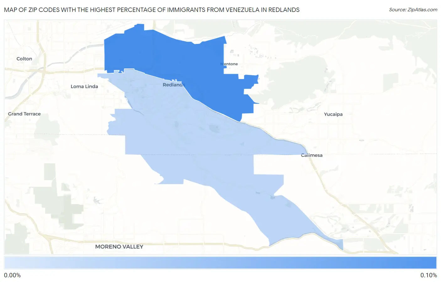 Zip Codes with the Highest Percentage of Immigrants from Venezuela in Redlands Map