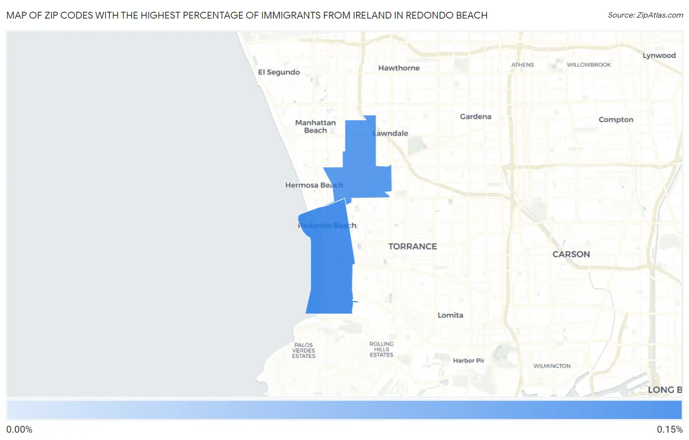 Zip Codes with the Highest Percentage of Immigrants from Ireland in Redondo Beach Map