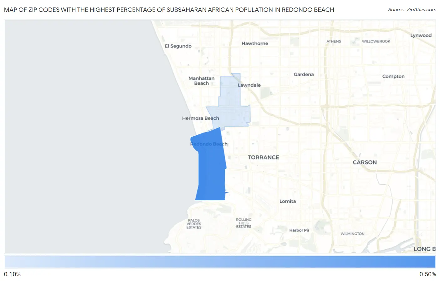 Zip Codes with the Highest Percentage of Subsaharan African Population in Redondo Beach Map