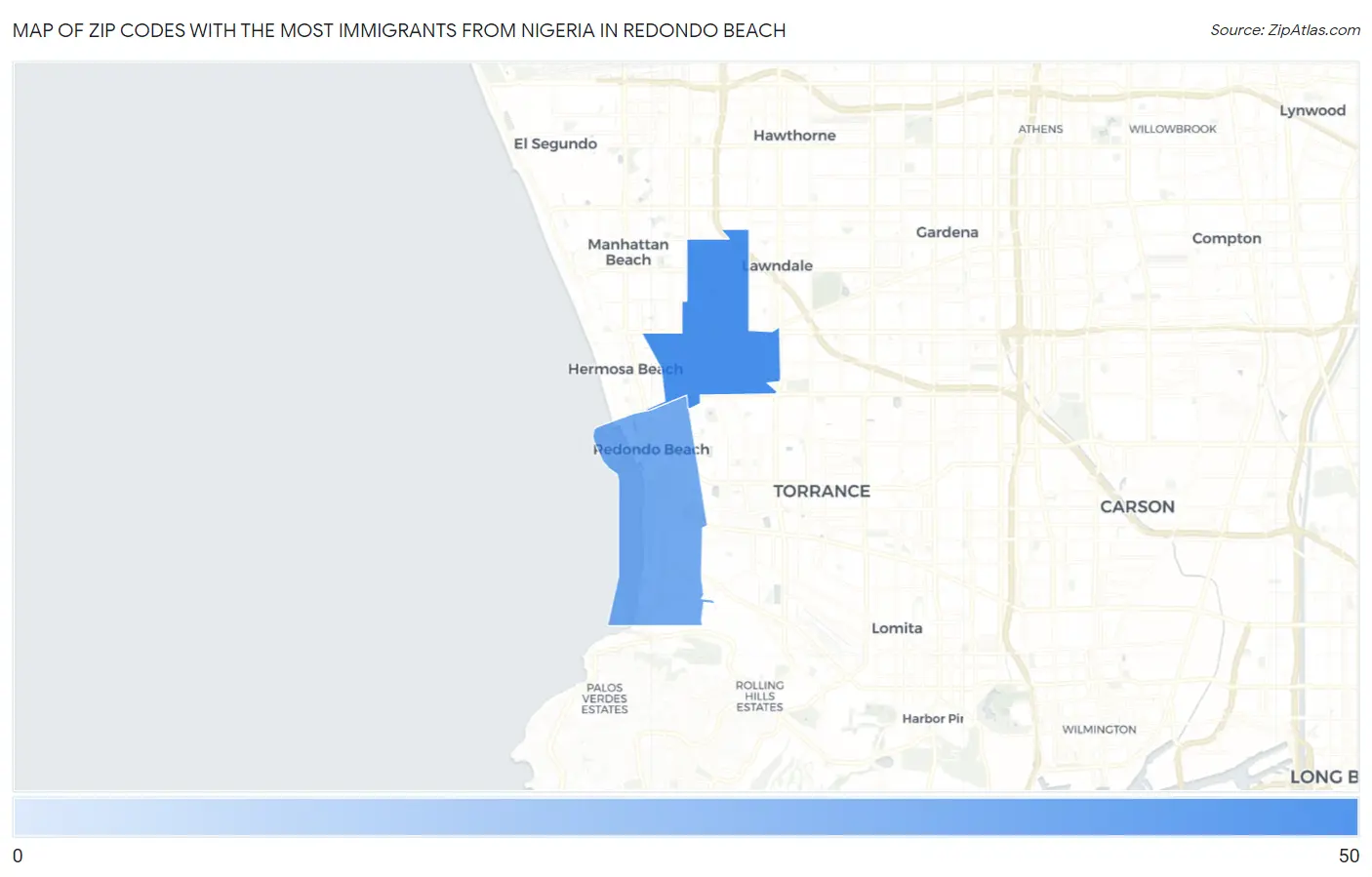 Zip Codes with the Most Immigrants from Nigeria in Redondo Beach Map