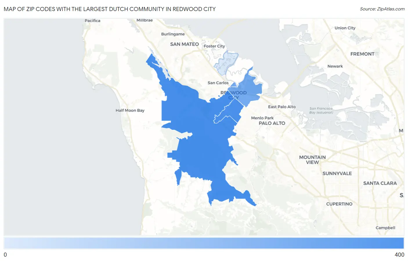 Zip Codes with the Largest Dutch Community in Redwood City Map
