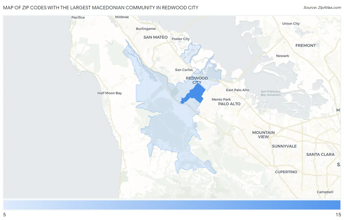 Zip Codes with the Largest Macedonian Community in Redwood City Map
