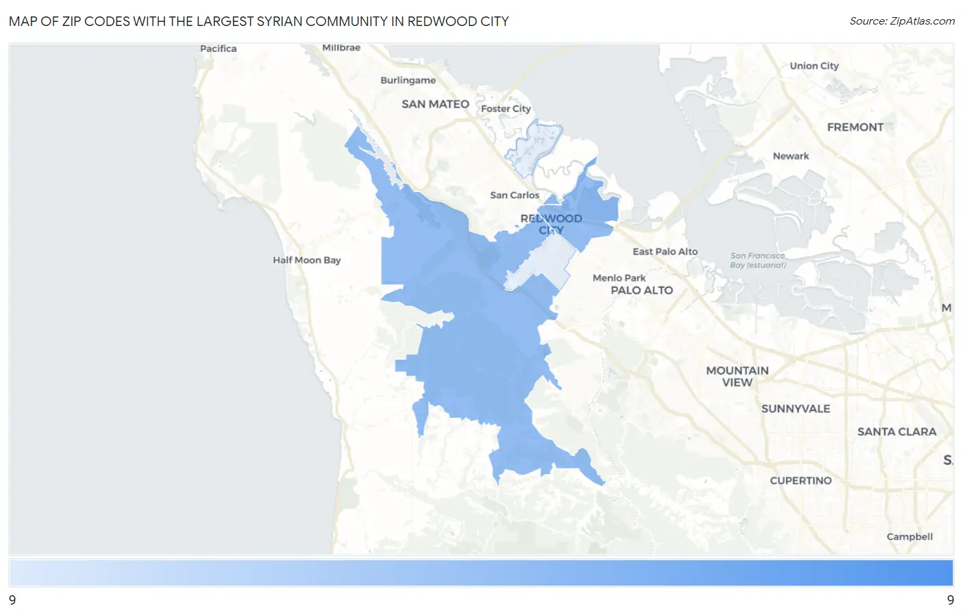 Zip Codes with the Largest Syrian Community in Redwood City Map