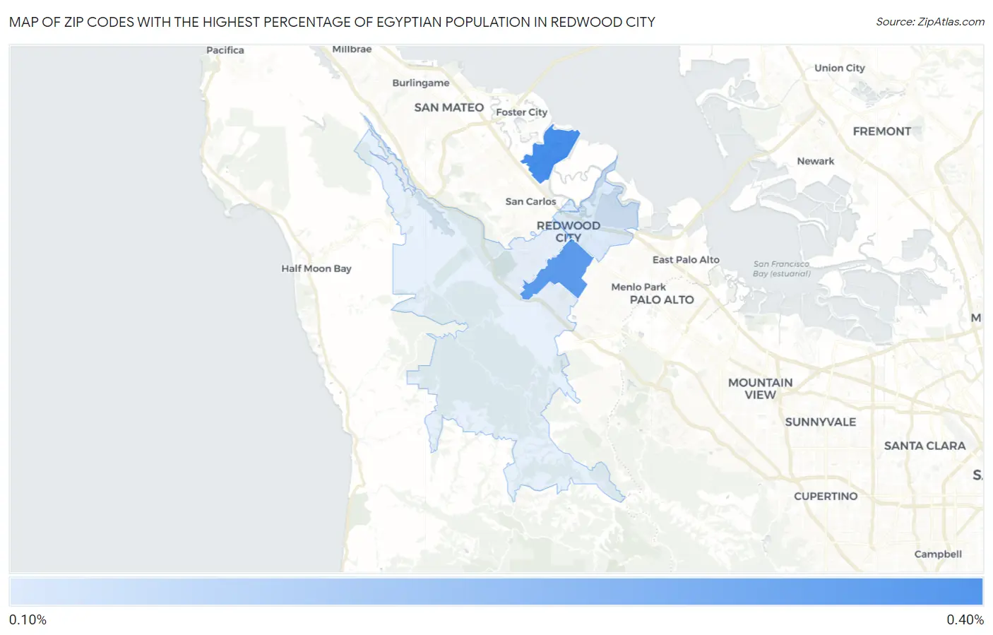 Zip Codes with the Highest Percentage of Egyptian Population in Redwood City Map