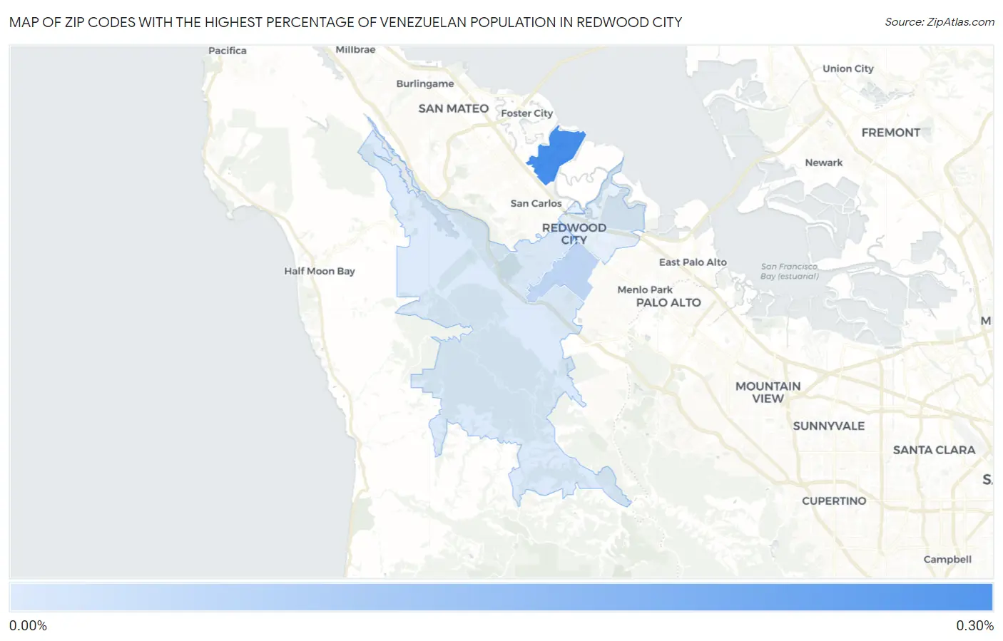 Zip Codes with the Highest Percentage of Venezuelan Population in Redwood City Map