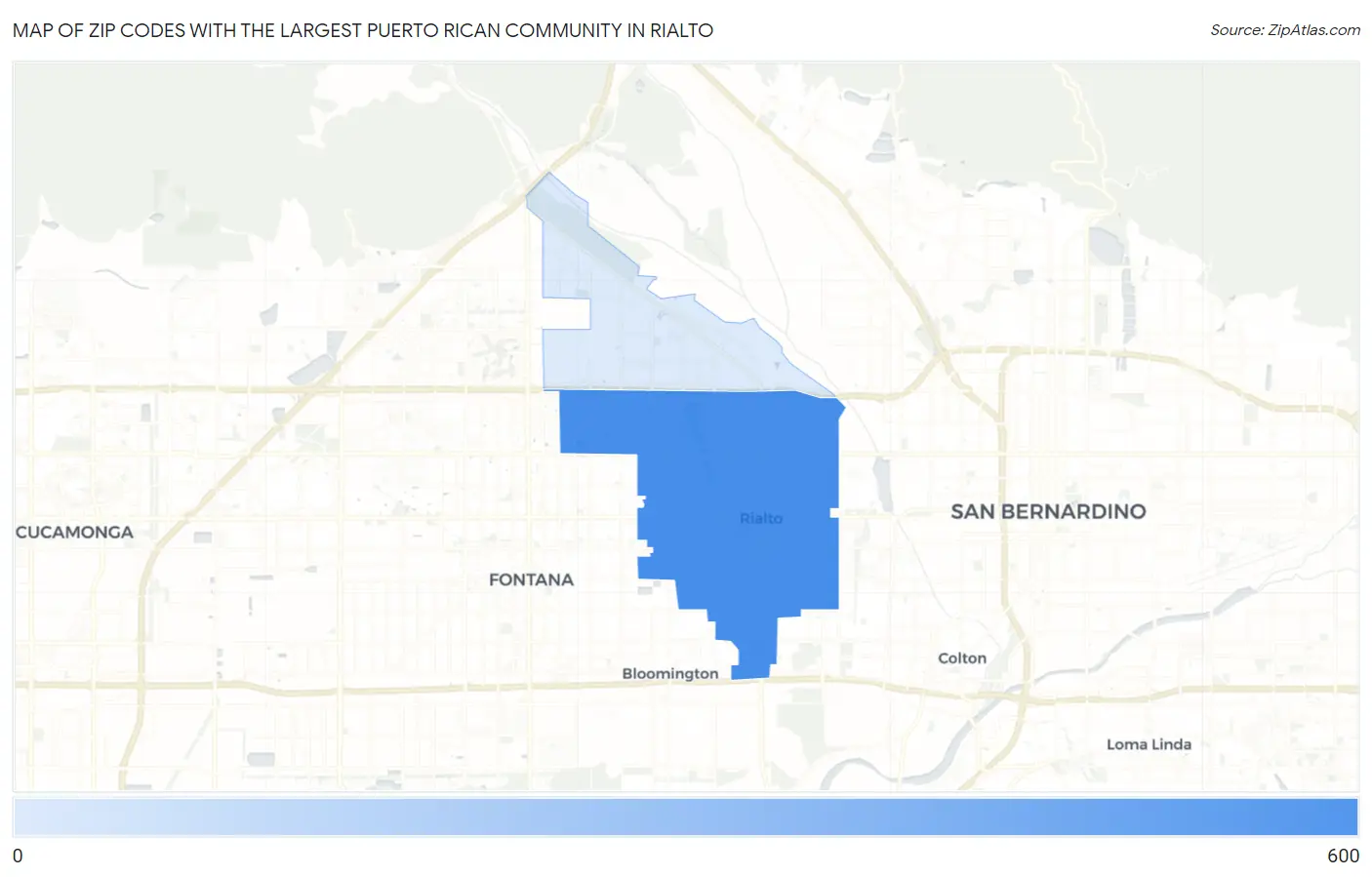 Zip Codes with the Largest Puerto Rican Community in Rialto Map