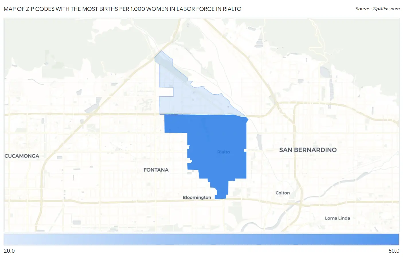 Zip Codes with the Most Births per 1,000 Women in Labor Force in Rialto Map