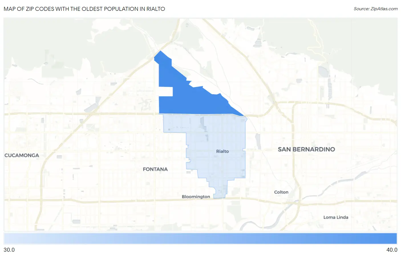 Zip Codes with the Oldest Population in Rialto Map