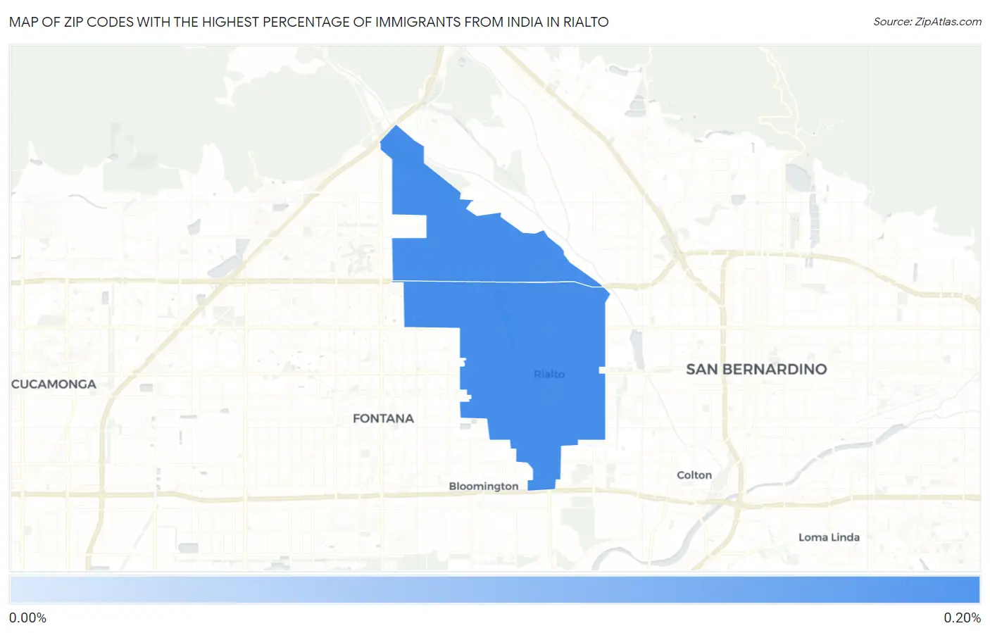 Zip Codes with the Highest Percentage of Immigrants from India in Rialto Map
