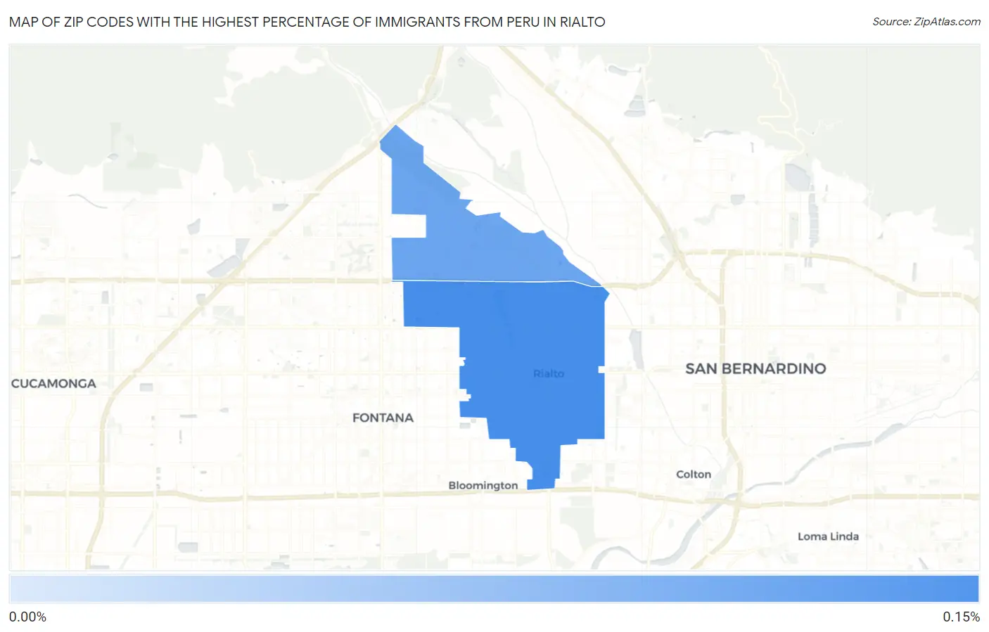 Zip Codes with the Highest Percentage of Immigrants from Peru in Rialto Map