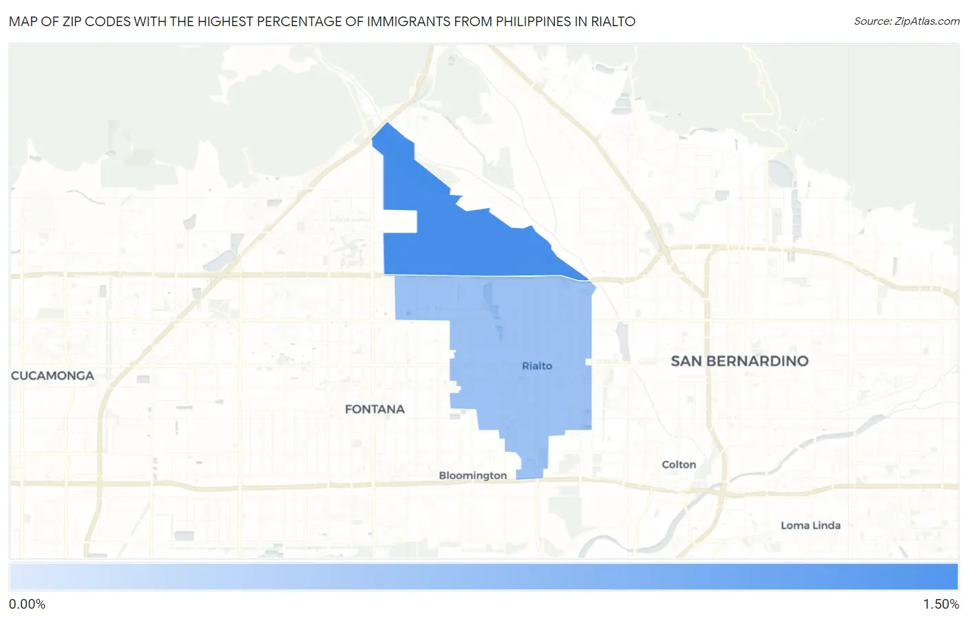 Zip Codes with the Highest Percentage of Immigrants from Philippines in Rialto Map