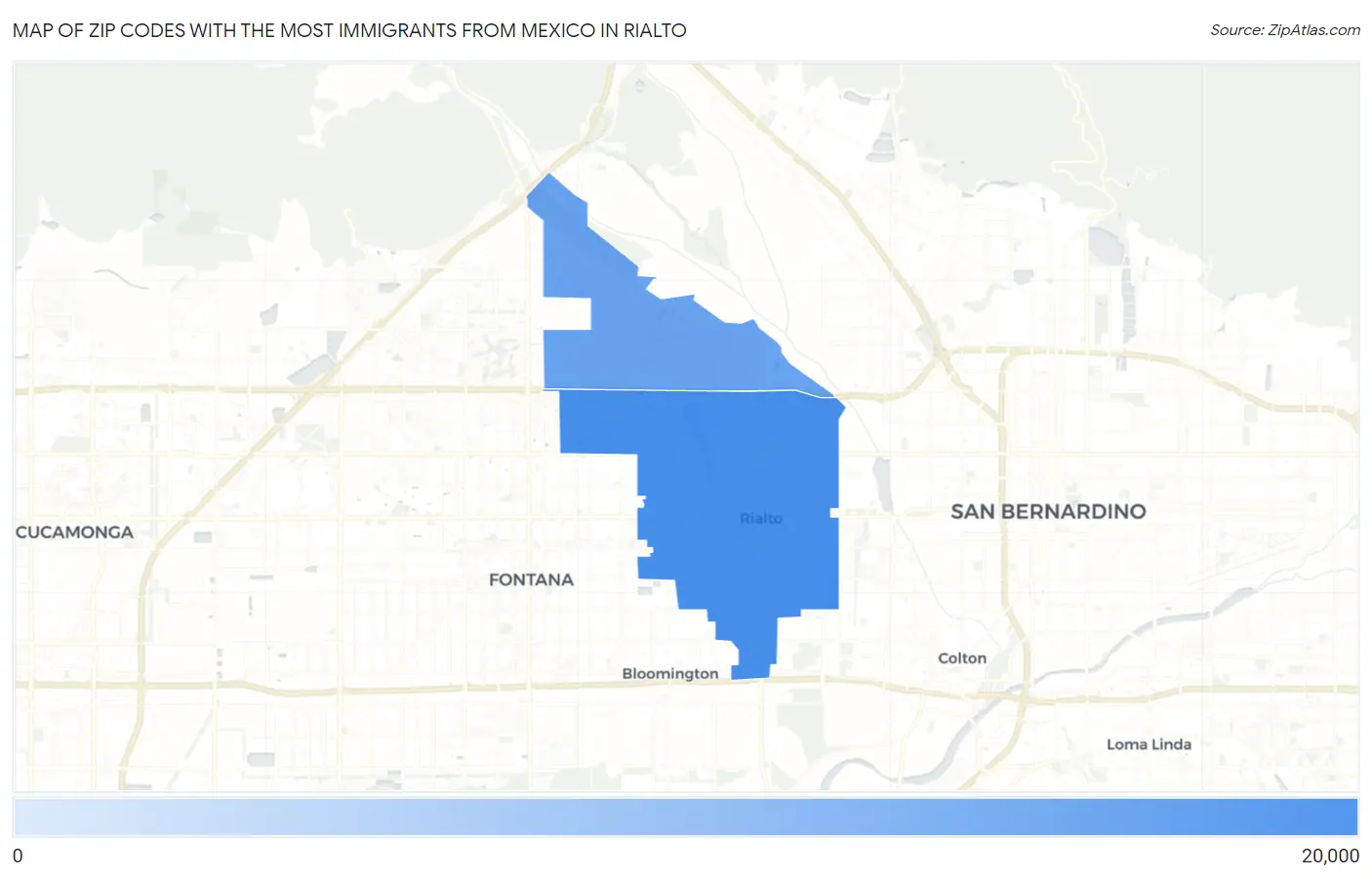 Zip Codes with the Most Immigrants from Mexico in Rialto Map