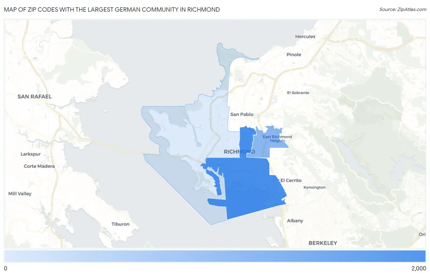 Zip Codes with the Largest German Community in Richmond Map