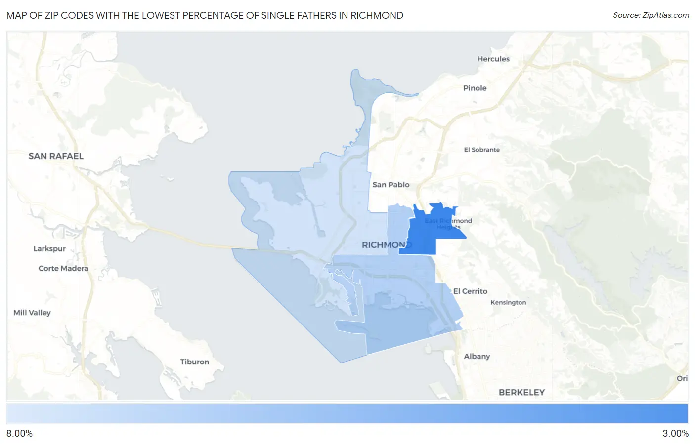 Zip Codes with the Lowest Percentage of Single Fathers in Richmond Map