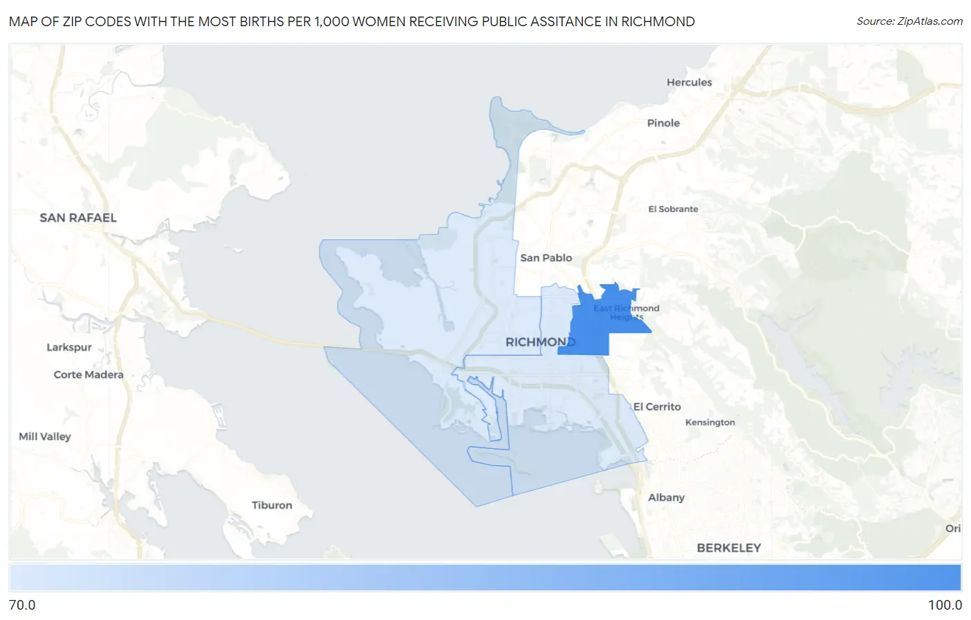 Zip Codes with the Most Births per 1,000 Women Receiving Public Assitance in Richmond Map