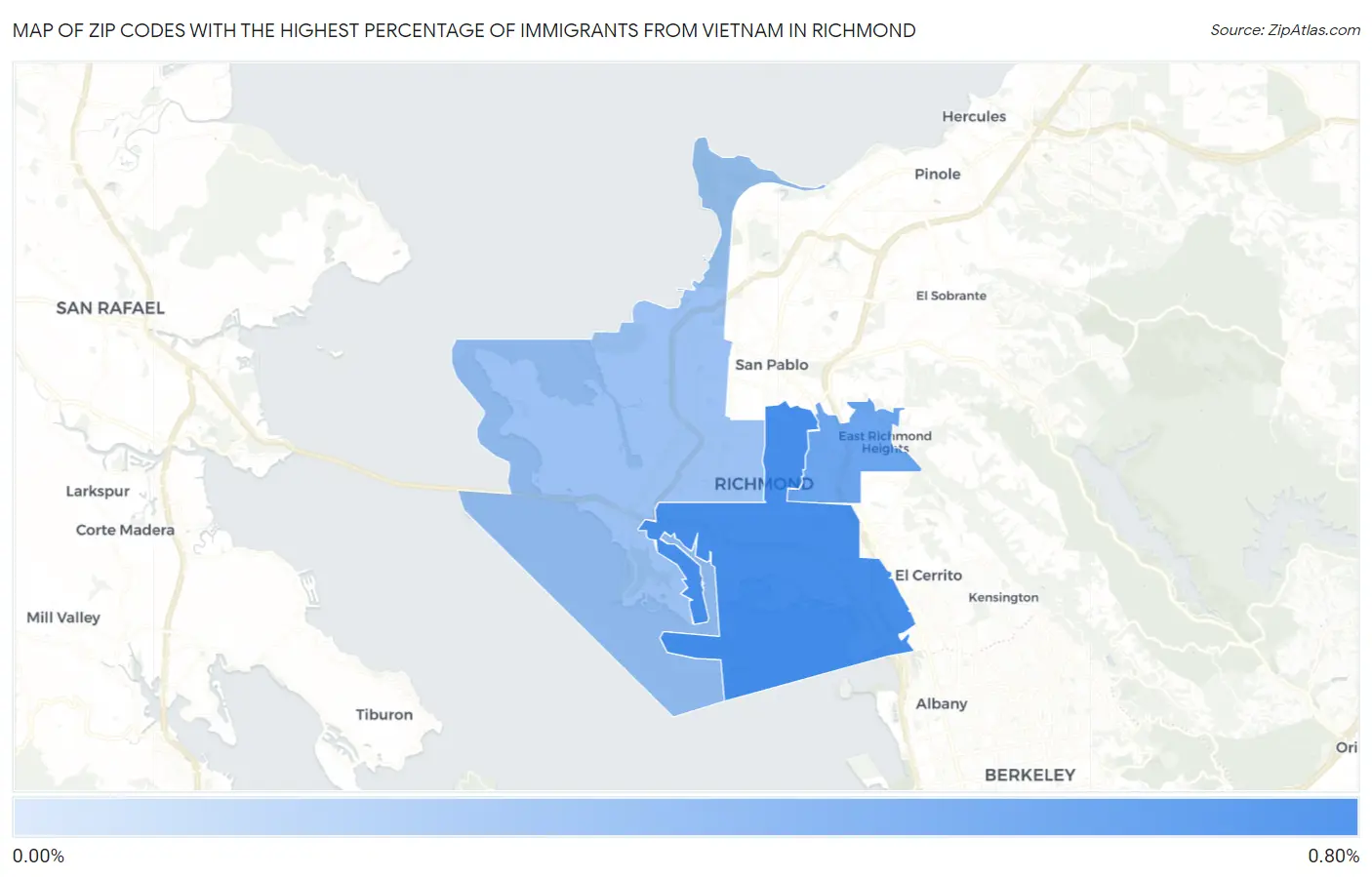 Zip Codes with the Highest Percentage of Immigrants from Vietnam in Richmond Map