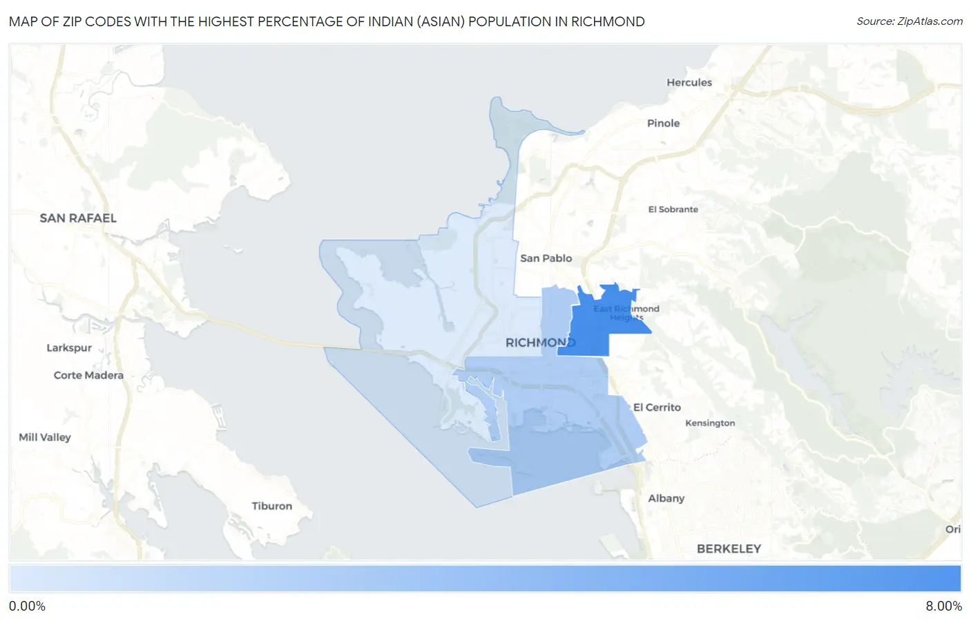 Zip Codes with the Highest Percentage of Indian (Asian) Population in Richmond Map