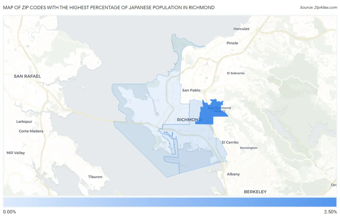 Zip Codes with the Highest Percentage of Japanese Population in Richmond Map