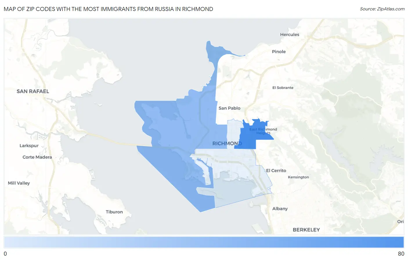 Zip Codes with the Most Immigrants from Russia in Richmond Map