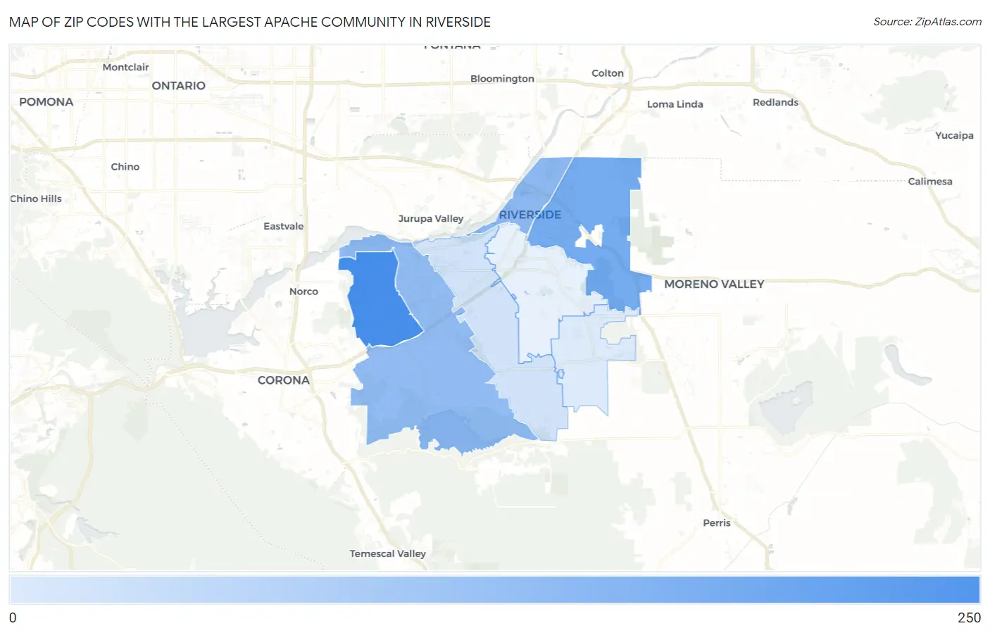 Zip Codes with the Largest Apache Community in Riverside Map