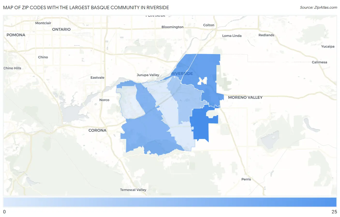 Zip Codes with the Largest Basque Community in Riverside Map