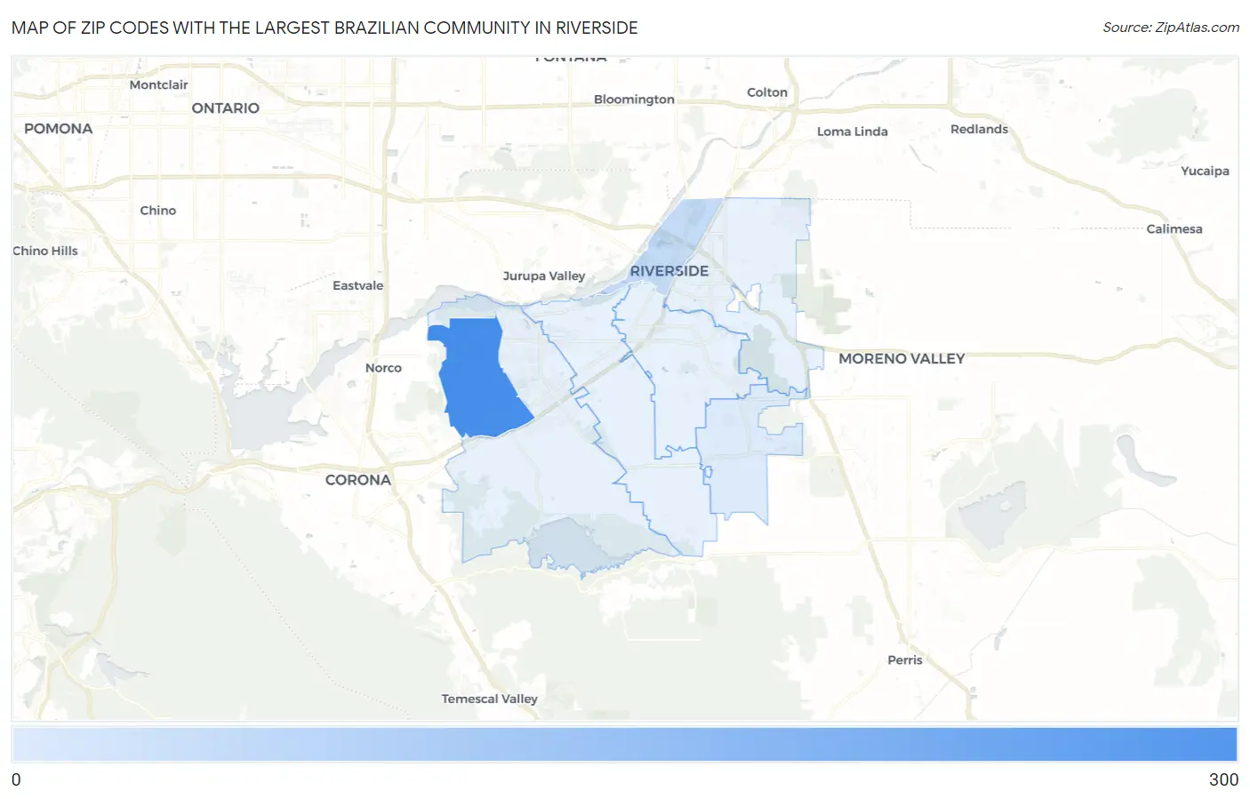 Zip Codes with the Largest Brazilian Community in Riverside Map