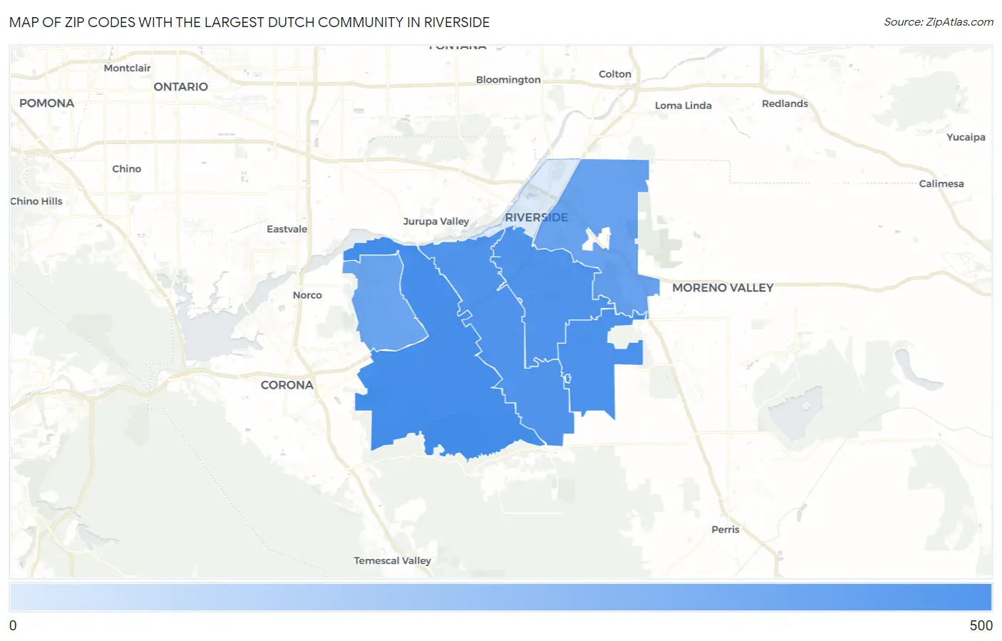Zip Codes with the Largest Dutch Community in Riverside Map