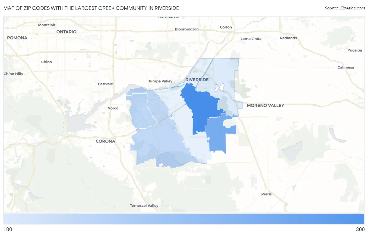 Zip Codes with the Largest Greek Community in Riverside Map