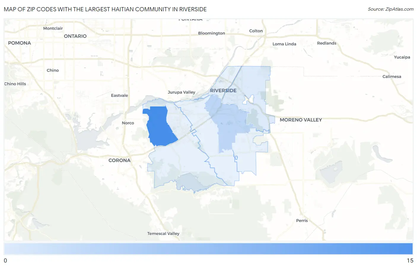 Zip Codes with the Largest Haitian Community in Riverside Map