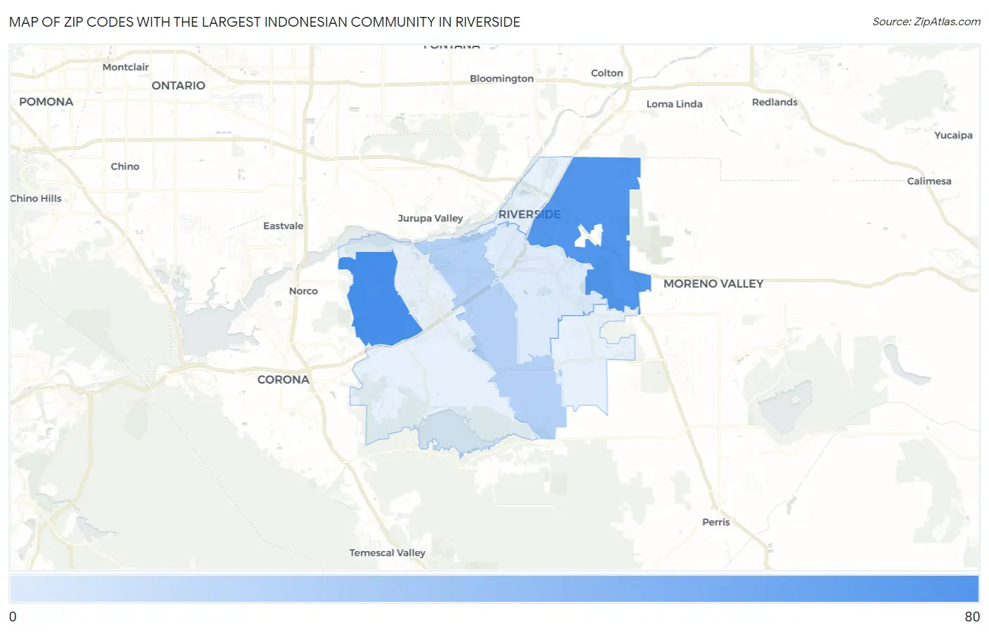 Zip Codes with the Largest Indonesian Community in Riverside Map
