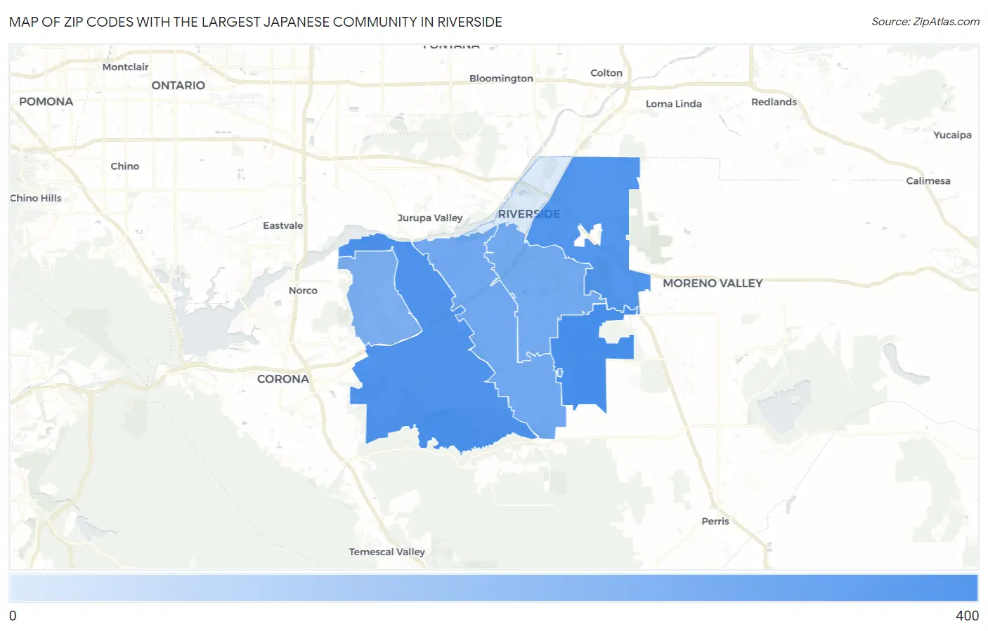 Zip Codes with the Largest Japanese Community in Riverside Map