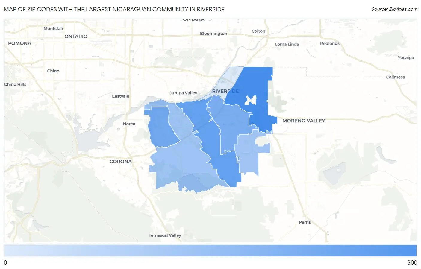Zip Codes with the Largest Nicaraguan Community in Riverside Map