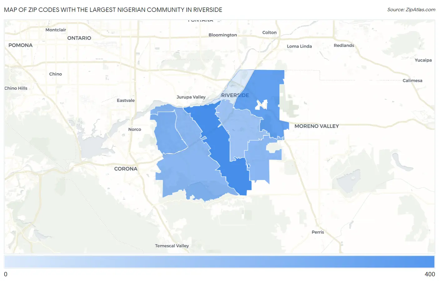 Zip Codes with the Largest Nigerian Community in Riverside Map