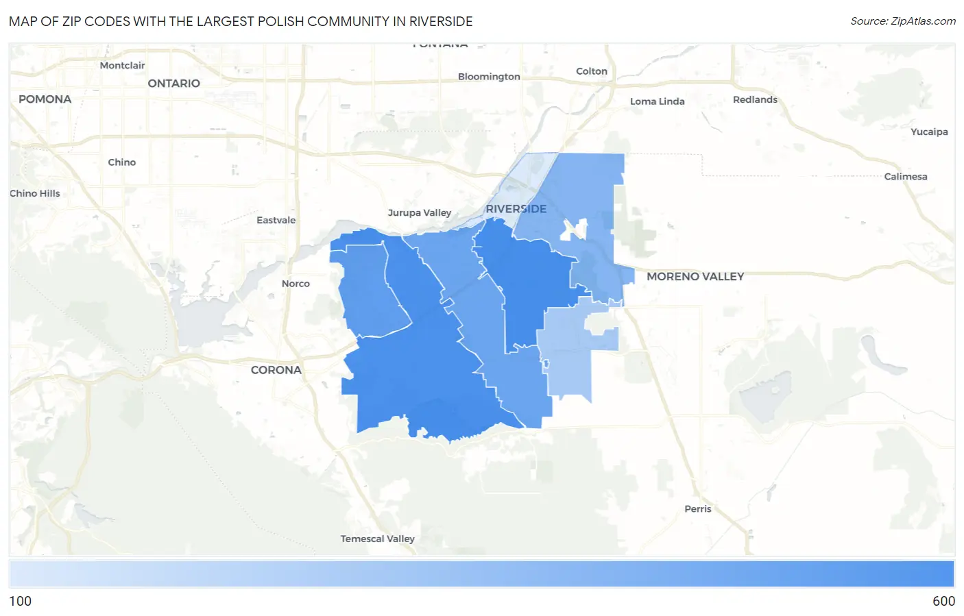 Zip Codes with the Largest Polish Community in Riverside Map