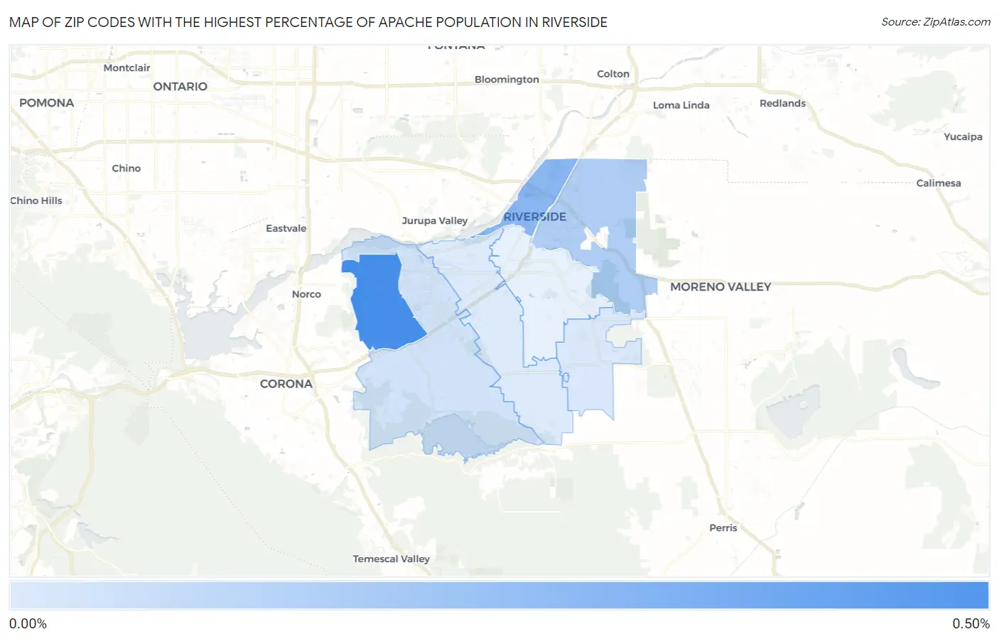 Zip Codes with the Highest Percentage of Apache Population in Riverside Map