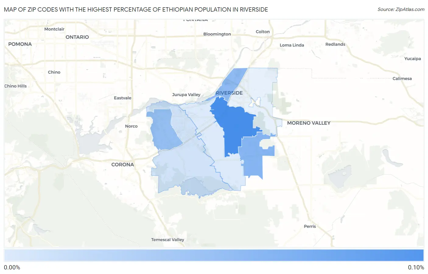Zip Codes with the Highest Percentage of Ethiopian Population in Riverside Map