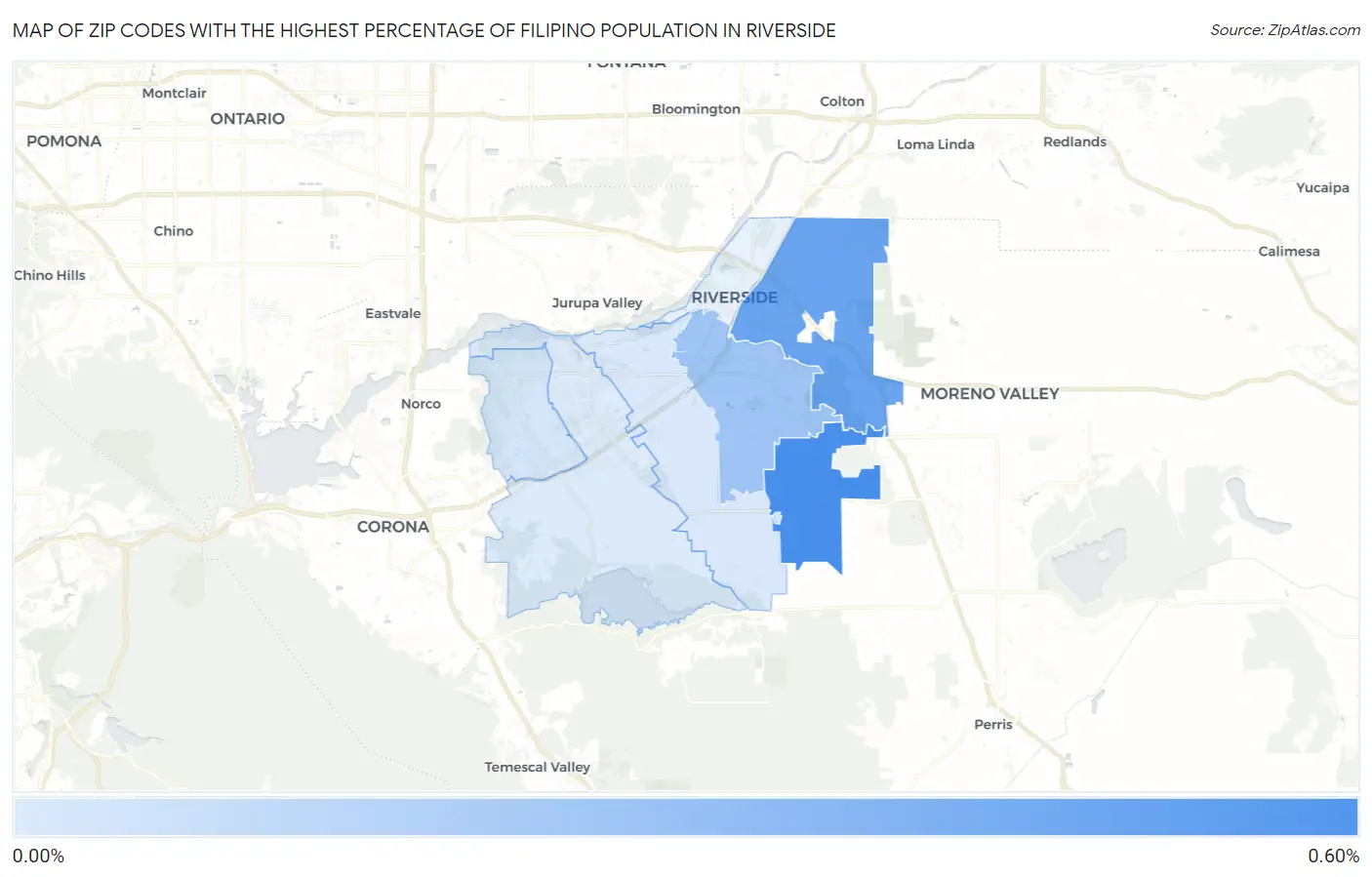 Zip Codes with the Highest Percentage of Filipino Population in Riverside Map