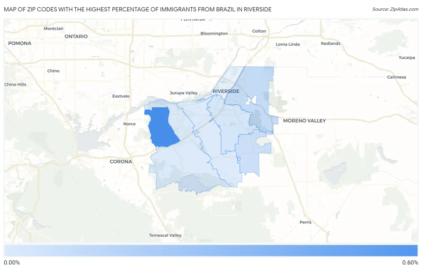 Zip Codes with the Highest Percentage of Immigrants from Brazil in Riverside Map