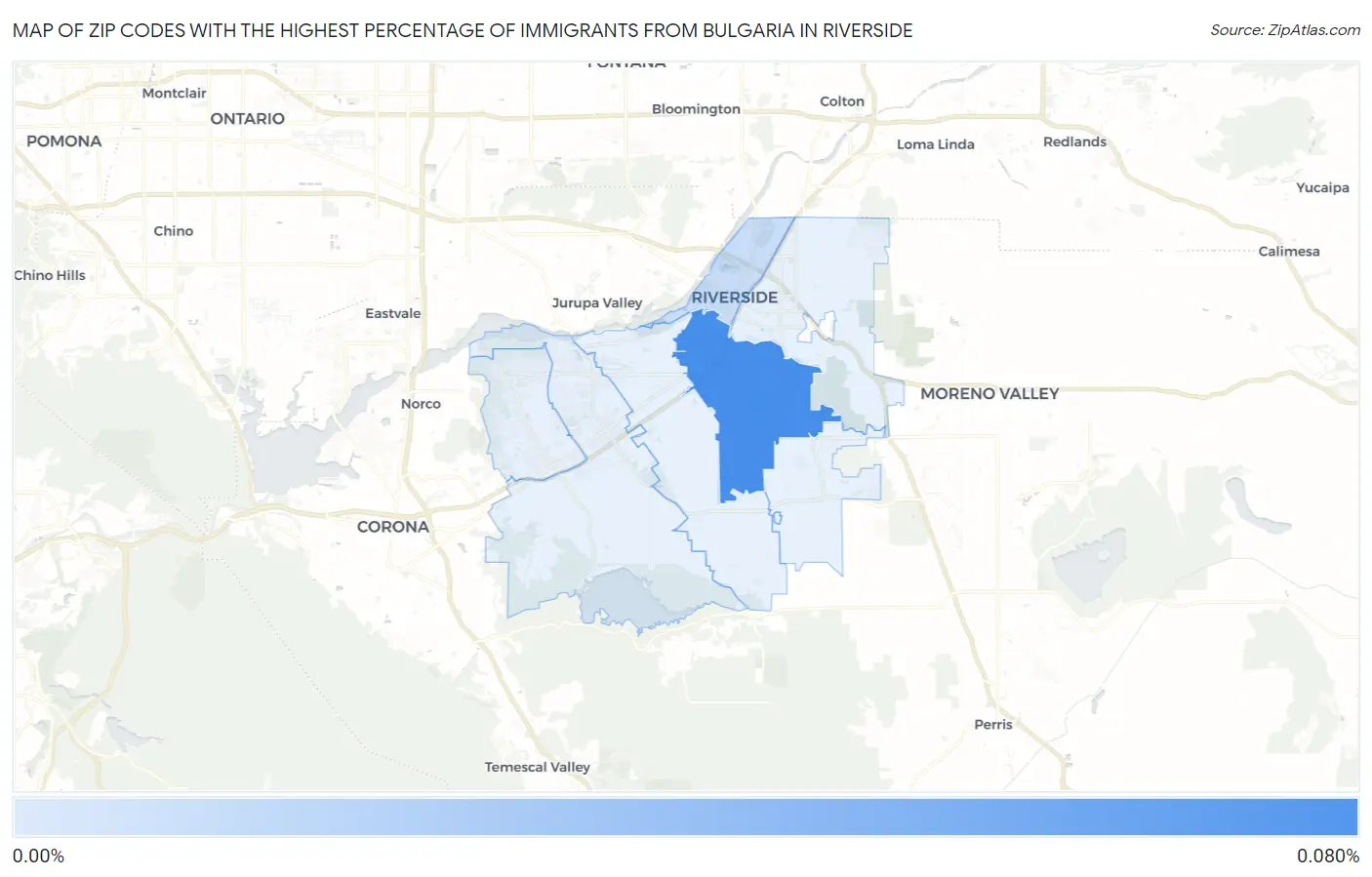 Zip Codes with the Highest Percentage of Immigrants from Bulgaria in Riverside Map