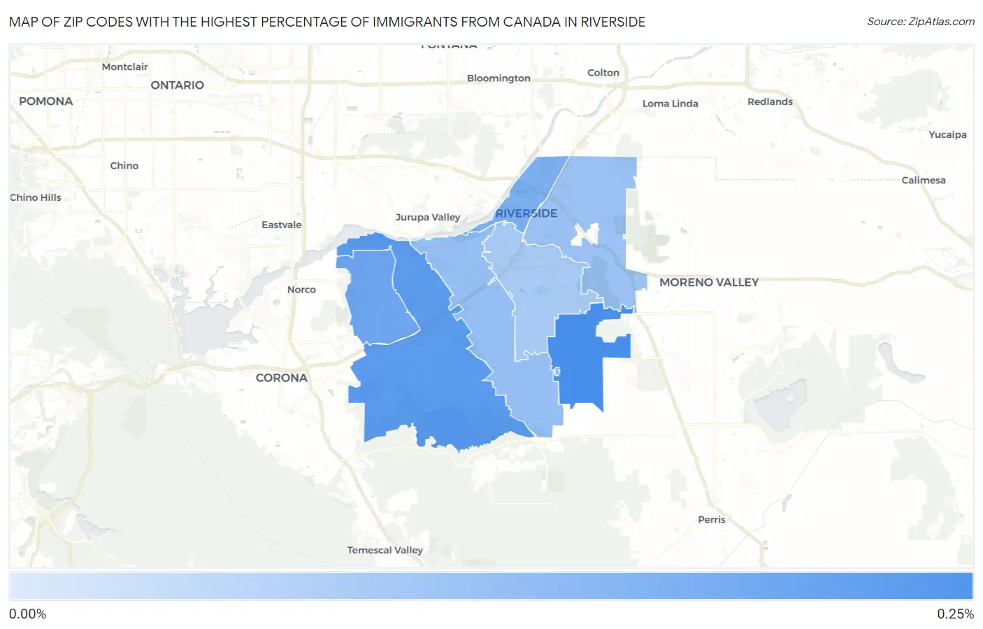 Zip Codes with the Highest Percentage of Immigrants from Canada in Riverside Map