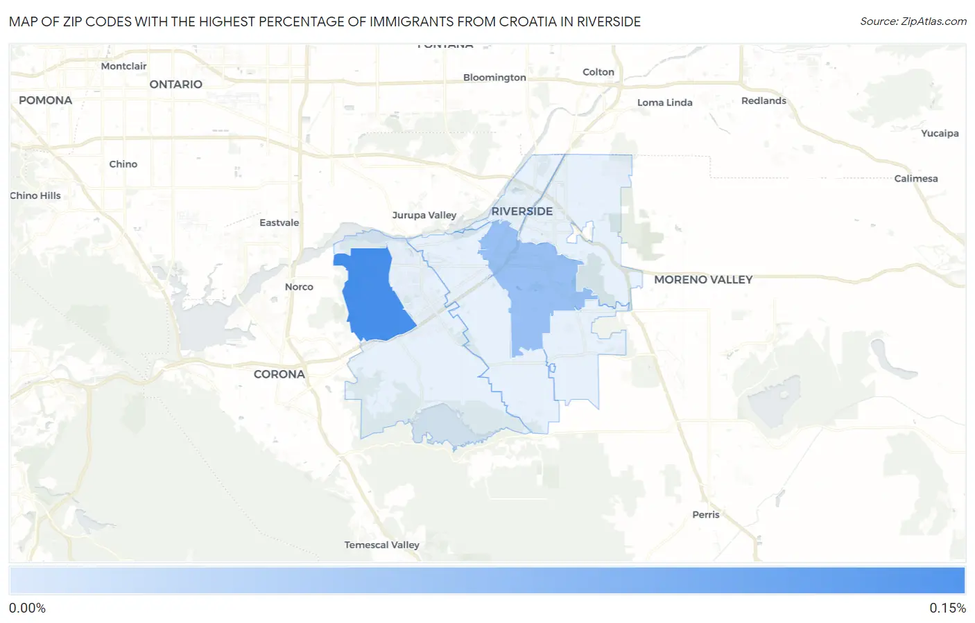 Zip Codes with the Highest Percentage of Immigrants from Croatia in Riverside Map